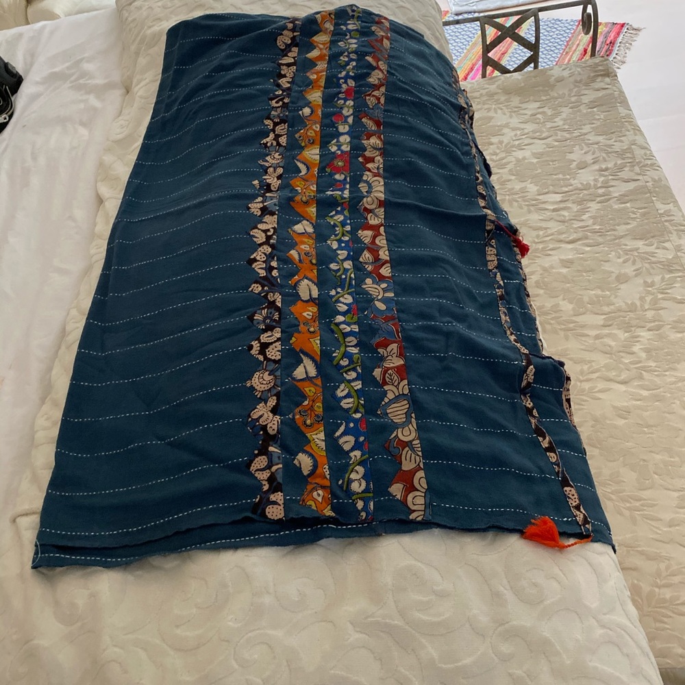 Hand stitched indigo patchwork throw